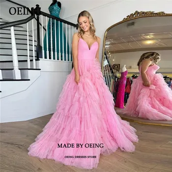 Длинное вечернее платье из розового тюля с ярусами на бретельках, платья для выпускного вечера длиной до пола, праздничное платье для бала, праздничное платье для фиесты
