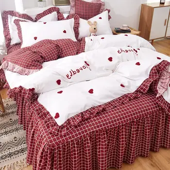 Корейская версия в стиле Ins комплект постельного белья cov из четырех частей, юбка для кровати в стиле принцессы, юбка для кровати из трех частей, одеяло, наволочка на весь сезон