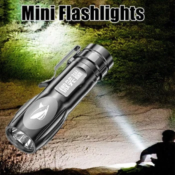 Мини портативный фонарик, светодиодные уличные фонарики, USB перезаряжаемый фонарик с фиксированным фокусом, водонепроницаемая лампа IPX6, ночное освещение для кемпинга