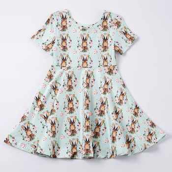 Самый популярный бутик детской одежды для маленьких девочек из молочного шелка с принтом Кролика, Клетчатое платье с газоном длиной до колен с коротким рукавом