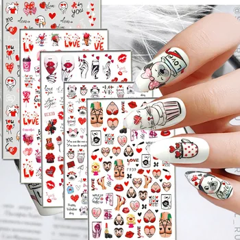 10ШТ 3D-наклеек для ногтей на День Святого Валентина love Love Слайдер для ногтей Фигурка алфавита Цветок Розы Наклейка для ногтей