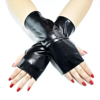 Модные женские перчатки без пальцев на Хэллоуин в стиле Хип-хоп панк из лакированной кожи, зимние эластичные перчатки для вождения с сенсорным экраном на половину пальца H72