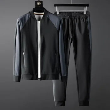 Мужские комплекты Minglu на осень-зиму (толстовки + брюки) Роскошные Мужские толстовки контрастного цвета с воротником-стойкой, мужские брюки с эластичной резинкой на талии 5XL