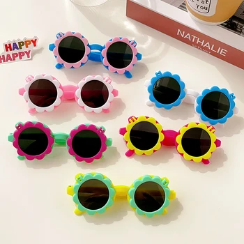 2023 Детские Флип-Однотонные Солнцезащитные очки с круглой поляризацией в виде цветка, Детские Солнцезащитные очки для мальчиков и девочек с защитой от солнца UV400 на открытом воздухе