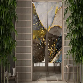 Скандинавская абстрактная живопись тушью Текстура мрамора Дверная занавеска Занавески для перегородок в столовой, Полупрозрачная занавеска для входа в кухню