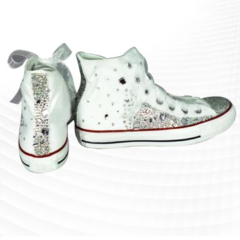 Кроссовки с белой лентой, украшенные стразами, парусиновая обувь с высоким берцем, удобная обувь для ходьбы, вулканизированная обувь ручной работы с лентой 35-46