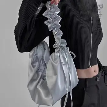 Корейская дизайнерская универсальная повседневная сумка со складками на шнурках, сумка через плечо большой емкости, Оксфордские сумки через плечо для женщин, новинка