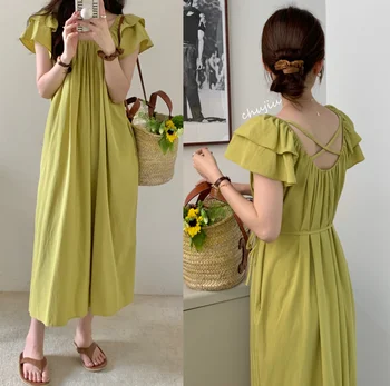 S44224 # Платья для беременных Корейская одежда Женское платье без рукавов Летняя тонкая одежда для беременных