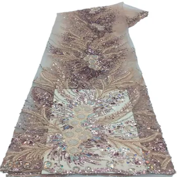 SJ Кружевная вышивка Африканская кружевная ткань 2021 Высококачественная Французская Сетчатая кружевная ткань с бисером для Нигерийского свадебного платья xx7-57