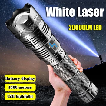 Мощный белый лазерный фонарик Суперяркий светодиодный прожектор Дальнобойный фонарик Zoom Аварийный открытый с индикатором заряда батареи