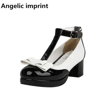 Ангельский отпечаток mori girl, обувь в стиле панк в стиле Лолиты, женская обувь для косплея, женские туфли-лодочки на высоком каблуке, женское платье принцессы, вечерние туфли 33-47 с бантом