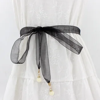 Жемчужный кулон, пояс для выпускного вечера, высококачественный двусторонний атласный пояс, тонкое свадебное платье для женской талии