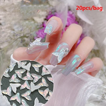 20ШТ Прозрачные Авроры в форме рыбьего хвоста, стеклянные стразы для дизайна ногтей, украшения для маникюра, разноцветные блестки