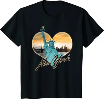 Сувенирная футболка со статуей Свободы на горизонте Нью-Йорка, 4 июля, уличная одежда, Футболка оверсайз, Повседневный хлопок Four Seasons