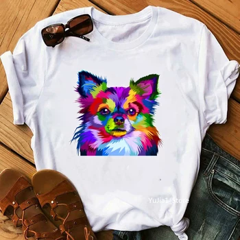 Винтажные футболки с портретным принтом чихуахуа, женская футболка harajuku kawaii, топ, женские футболки, подарок любителю собак, футболка 