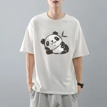 Y2k, Национальная модная мужская и женская футболка с рисунком гигантской панды в китайском стиле, летняя одежда, свободные футболки, Топы белого цвета.