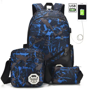 3 шт./компл. Школьный рюкзак для подростков, школьные сумки для мальчиков, модный детский Водонепроницаемый студенческий рюкзак, детский Mochila Escolar