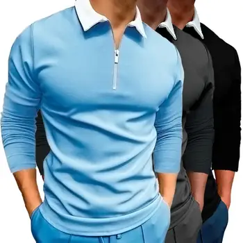 Деловая рубашка, красивый мужской топ, мягкая одежда, модный облегающий офисный пуловер с отложным воротником