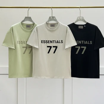 Новая летняя футболка Essentials с логотипом Flocking, короткий рукав, мужская и женская футболка в стиле хай-стрит в стиле хип-хоп, 100% хлопок, оверсайз.