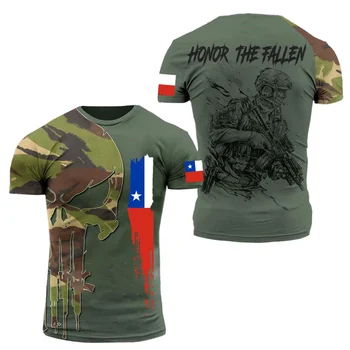 2023 Новая мужская летняя футболка с 3D-печатью флага Чили с круглым вырезом и коротким рукавом Для ветеранов, Камуфляжный Свободный уличный топ, футболка, Одежда