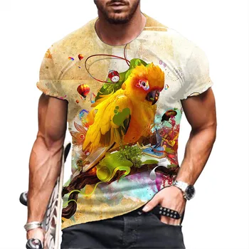 Летняя футболка Мужская 3D Parrot, топы с коротким рукавом, повседневная футболка с изображением уличных животных, футболка оверсайз, мужская одежда