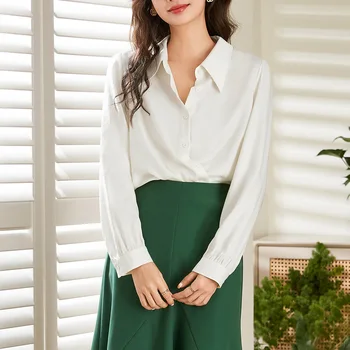 2023 Корейская модная женская одежда, топы, Женская белая блузка с широкой грудью, базовая рубашка в стиле офисной леди, Женский элегантный наряд