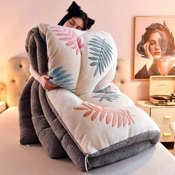 Зимнее стеганое одеяло, теплое одеяло с двусторонним полиэстеровым флисовым чехлом, пуховое одеяло с наполнителем из перьевой ткани, теплое одеяло
