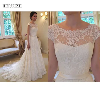 JIERUIZE/ белые винтажные кружевные свадебные платья 2019 с пуговицами трапециевидной формы, свадебные платья для невесты, вечернее платье