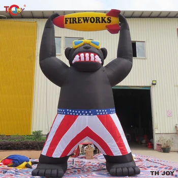 Популярная 8-метровая 26-футовая Гигантская надувная горилла, фейерверк, ракета, Огненная стрела, копия Огромных мультяшных персонажей с баннером для рекламы