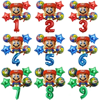 Воздушные шары для вечеринки Super Mario С номерами, Алюминиевые воздушные шары на День рождения, Аниме-фигурки, Украшения для детского дня рождения, воздушный шар