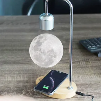 Лампа для магнитной левитации Levitating Moon, светодиодные ночники для декора спален с основанием для беспроводной зарядки, деревянные новинки