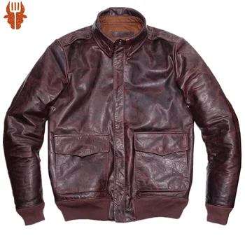 Мужская кожаная куртка-бомбер A2 Avaitor, военная форма, коричневая одежда из конской кожи, винтажная одежда на зиму и осень