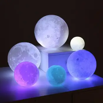 Светодиодный ночник с 3D принтом Лунная лампа с питанием от аккумулятора, изменение цвета, 3D Световая сенсорная Лунная лампа, детские светильники, ночная лампа для дома