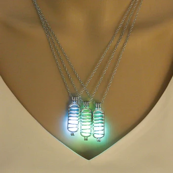 2019 Новое ожерелье из 2 светящихся камней, женская модная бутылка, Светящаяся в темноте подвеска, ожерелье, бижутерия с серебряным покрытием.