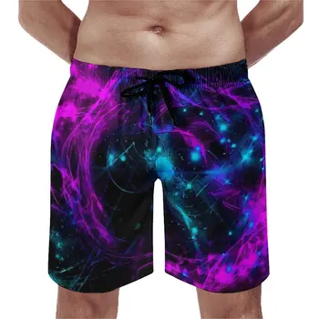 Шорты Neon Galaxy Board с эластичной талией Мужские пляжные брюки фиолетового и синего цветов Плавки большого размера Удобные