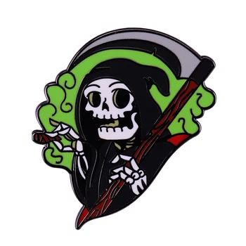 Эмалевая булавка для курения сигары Grim Reaper с зеленым ядовитым смогом, готическая брошь-скелет в виде черепа смерти, идеальный подарок на Хэллоуин