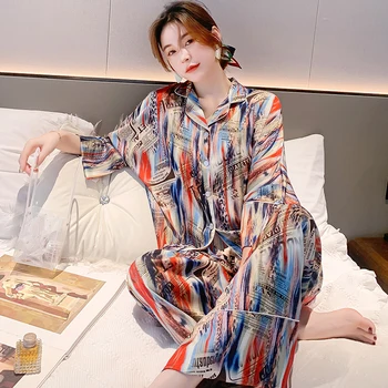 Женский пижамный комплект с геометрическим принтом, рубашка с рукавами 