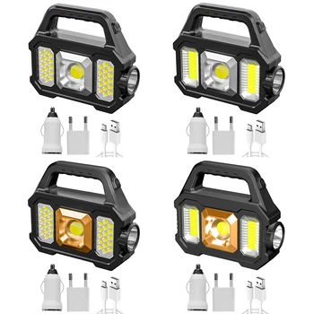 Солнечный светодиодный фонарь для кемпинга, рабочие фонари COB, 6 режимов освещения, походные фонари для приключений, портативный перезаряжаемый USB-прожектор