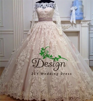 Притягательное бальное платье цвета шампанского с открытыми плечами, Иллюзионный пояс, расшитое бисером Платье невесты для свадьбы, сшитое на заказ, идеальное свадебное платье