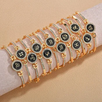 Женский браслет с 12 созвездиями Зодиака Лев Рак Дева Весы, ювелирные изделия с цирконом, браслеты в стиле панк, подарочные аксессуары
