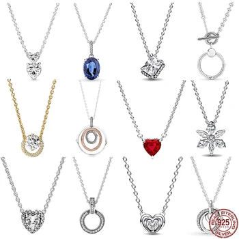 Женские ювелирные изделия из стерлингового серебра 925 пробы, классическая серия, ожерелье в форме сердца, оригинальные бусины Pandora, изысканные подарки своими руками