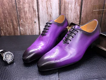 ShowMyHot Мужские Итальянские Модельные туфли из натуральной кожи, Синие фиолетовые Оксфорды, Мужские Свадебные туфли, вечерние туфли для вечеринок, большие размеры 47