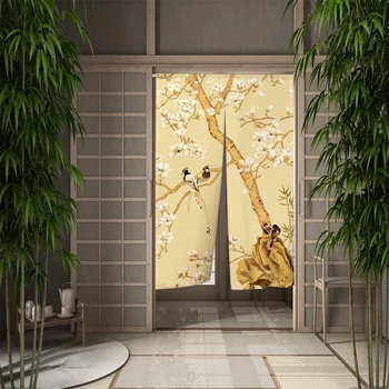 Китайская Традиционная дверная занавеска с цветами и птицами, Японские занавески Noren для дверных проемов, Принт тушью для кухонной перегородки