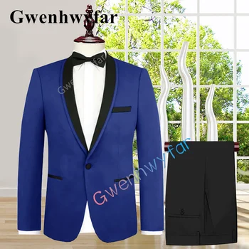 Гвенвифар, Новый свадебный однобортный костюм для жениха, повседневный стиль, выпускной вечер, Королевский синий смокинг, модный комплект из 2 предметов