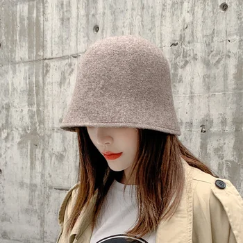 2021 Новые осенние женские шляпы-ведерки шерстяные модные женские однотонные кепки-ведерки Солнцезащитные шляпы