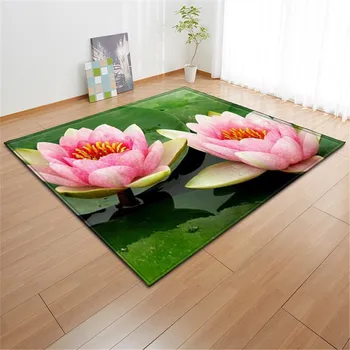 3D ковры с цветком Лотоса, Фланелевый Противоскользящий прикроватный коврик для спальни, коврик для столовой, домашний декор, Ковер для большой гостиной