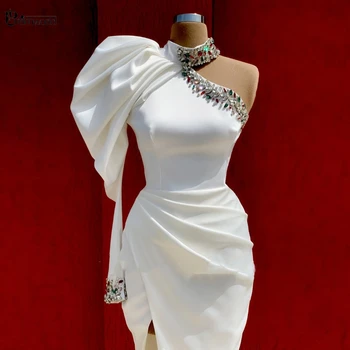 2023 Новые Белые Вечерние платья для выпускного вечера, Vestidos De Fiesta длиной в русалку, сексуальное вечернее платье с разрезом на одно плечо, украшенное кристаллами, Дубай, Арабское вечернее платье