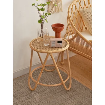 Журнальный столик в скандинавском минимализме Небольшая Квартира С круглой стороной Mesa Гостиная Tablo Простое Домашнее Искусство из ротанга