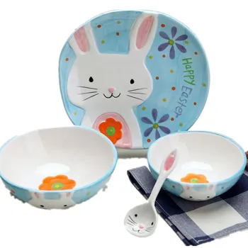 Новый милый детский набор посуды с животными креативная чаша тарелка мультяшные фрукты керамическая чаша посуда 4 шт. / компл. ~