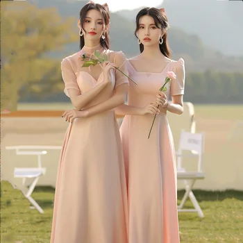 Robe De Mariee Элегантное розовое длинное платье подружки невесты, простое атласное свадебное платье для выпускного с короткими рукавами, вечернее платье для женщин